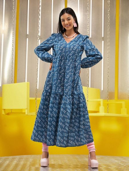 x alina bolgert leaf print ruffle hem smock dress k8h1#, Black;gray