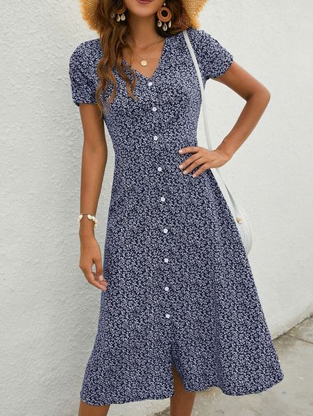plants print button up dress d9lh#, Black;gray