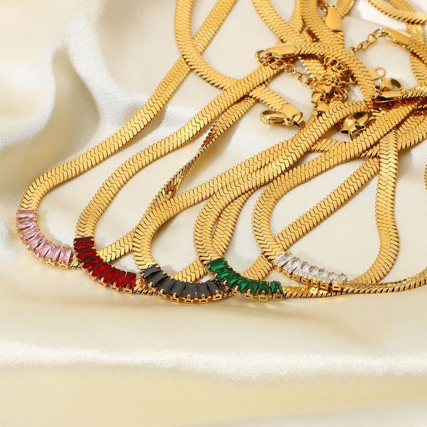 18k gold plated chains stainless steel jewelry herringbone rectangular flat snake colored zirconium blade chain necklace for women jdn20659, Silver
18k gold plated chains stainless steel jewelry herringbone rectangular flat snake colored zirconium blade chain necklace for women jdn20659, Silver