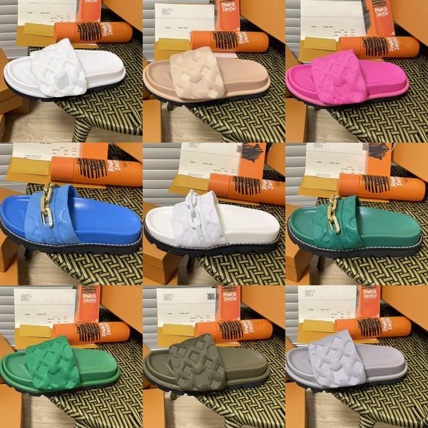 13 colors pool pillow comfort mules brand sandals designer slippers beach slides women men platform adjustable sunset flats outsole chain sl, Black
13 colors pool pillow comfort mules brand sandals designer slippers beach slides women men platform adjustable sunset flats outsole chain sl, Black