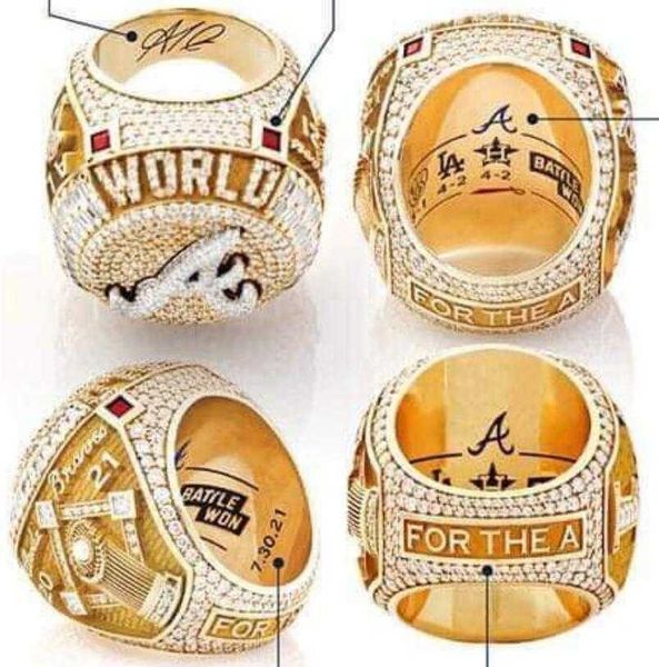 6 player name soler an albies 2021 2022 world series baseball braves team championship ring with wooden display box souvenir men fan, Golden;silver
6 player name soler an albies 2021 2022 world series baseball braves team championship ring with wooden display box souvenir men fan, Golden;silver