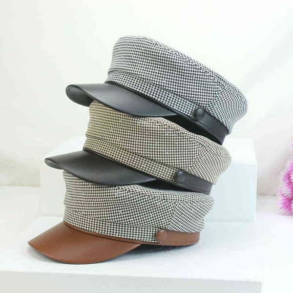 autumn winter military hats for women england retro sailor hat houndstooth flat navy hat internet celebrities berets j220722, Blue;gray
autumn winter military hats for women england retro sailor hat houndstooth flat navy hat internet celebrities berets j220722, Blue;gray