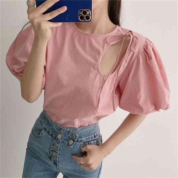 korean style solid short bubble sleeved design hollow out shoulder strap tie up women's shirt summer fashion pullover blouse 210602, White
korean style solid short bubble sleeved design hollow out shoulder strap tie up women's shirt summer fashion pullover blouse 210602, White
