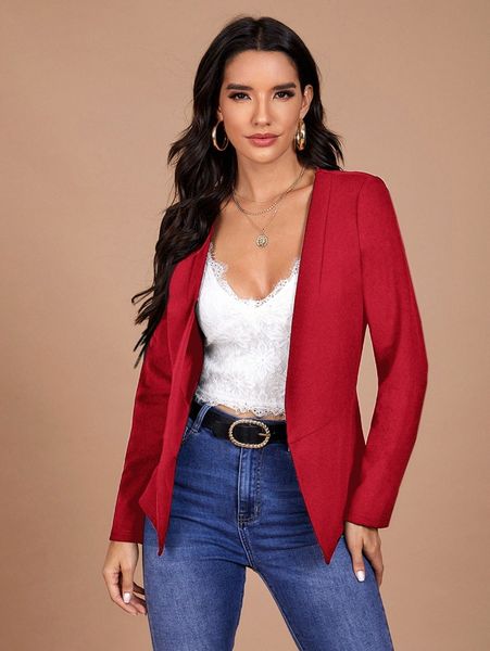 open front solid blazer e6oe#, White