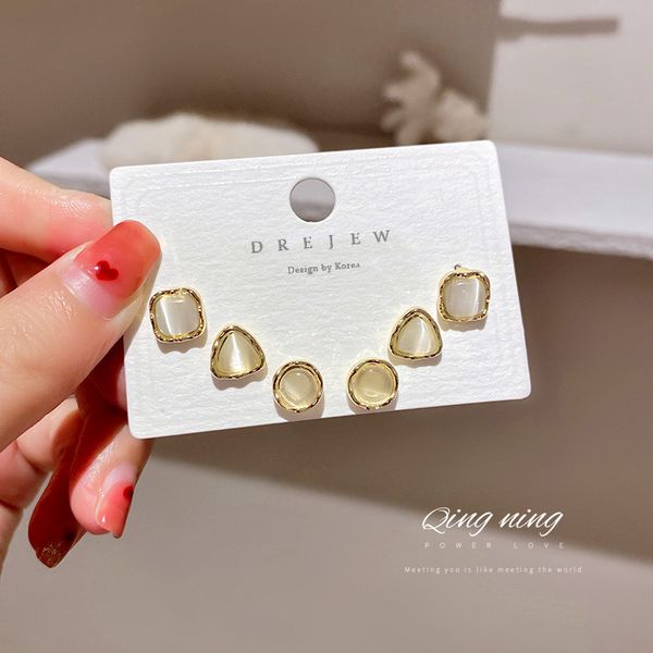 925 silver needle korean fashion new three-piece geometric opal stone ear studs earrings internet celebrity temperament design earrings, Golden
925 silver needle korean fashion new three-piece geometric opal stone ear studs earrings internet celebrity temperament design earrings, Golden