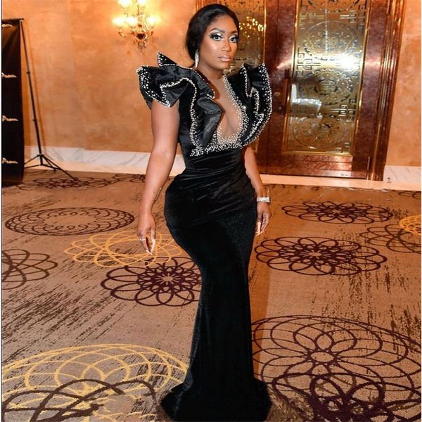 black elegant prom dress for african ladies velvet beading ruffle sleeves formal gowns floor length mermaid long evening dresses robes de so
black elegant prom dress for african ladies velvet beading ruffle sleeves formal gowns floor length mermaid long evening dresses robes de so