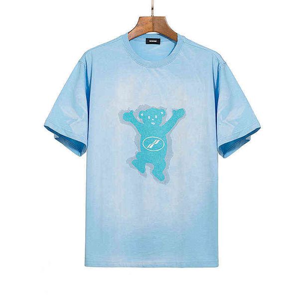 we11done trendy gradient blue zipper bear round neck short sleeve t-shirt over size men's and women's bottom shirt, White;black
we11done trendy gradient blue zipper bear round neck short sleeve t-shirt over size men's and women's bottom shirt, White;black