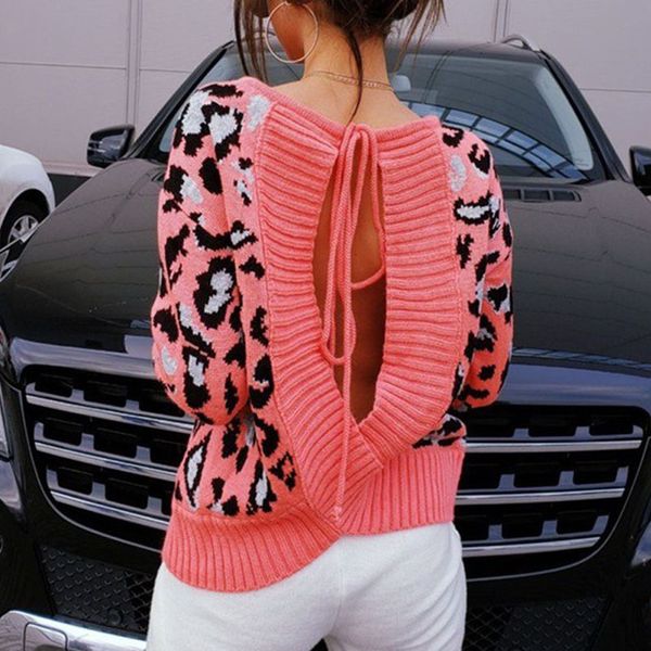 women backless lace up long sleeve sweaters autumn winter fashion leopard print pullovers female loose streetwear knitwear, White;black
women backless lace up long sleeve sweaters autumn winter fashion leopard print pullovers female loose streetwear knitwear, White;black