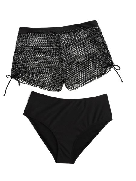 plus plain drawstring bikini bottom with beach shorts a1vz#, Black
plus plain drawstring bikini bottom with beach shorts a1vz#, Black