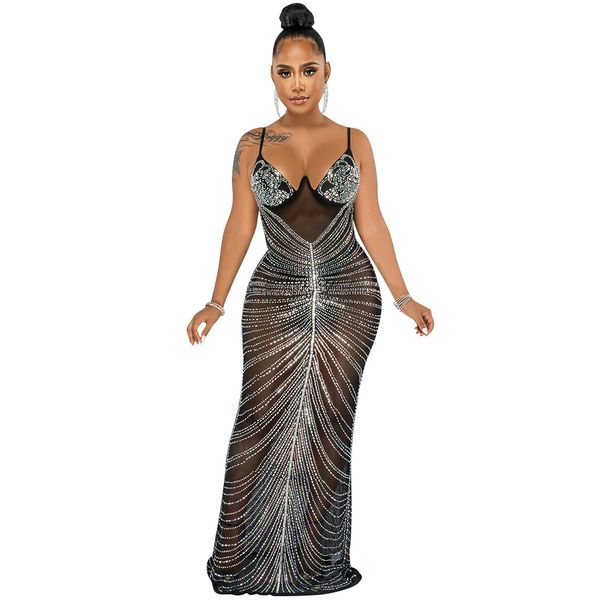 women party dresses spaghetti strap sleeveless rhinestone bodycon mesh maxi dress club outfits, White;black
women party dresses spaghetti strap sleeveless rhinestone bodycon mesh maxi dress club outfits, White;black