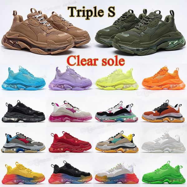 Image of Fashion men women womens triple s clear sole Platform Casual Shoes Paris 17FW old Dad large increasing sneakers Black Pink Red neon green crystal Designers sports