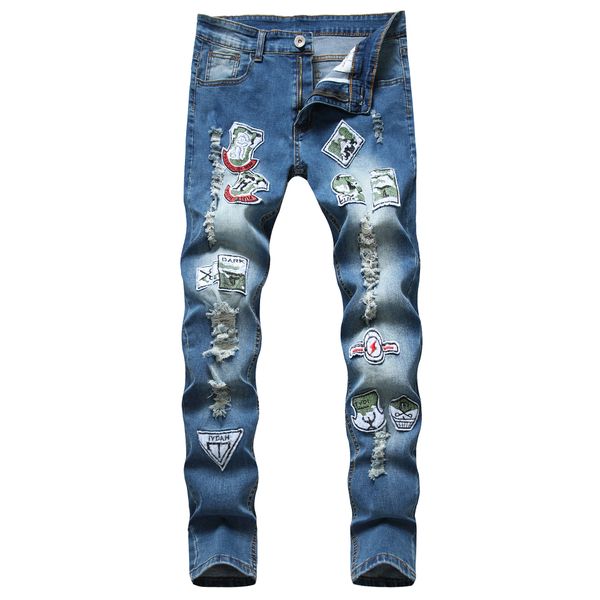 men's jeans fashion street clothing spring autumn patchwork slim casual youth hip hop stretch denim pants ripped skinny trousers, Blue
men's jeans fashion street clothing spring autumn patchwork slim casual youth hip hop stretch denim pants ripped skinny trousers, Blue
