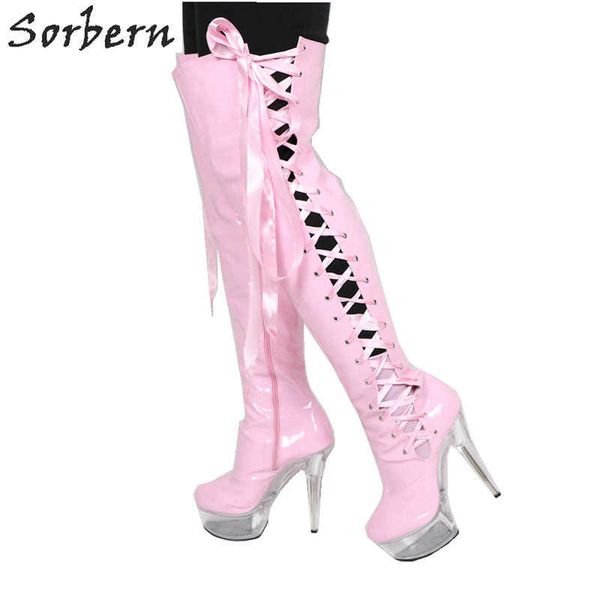 sorbern pink patent mid thigh high boots for women transparent high heel platform shoes ladies ribbon lace up side custom boot, Black
sorbern pink patent mid thigh high boots for women transparent high heel platform shoes ladies ribbon lace up side custom boot, Black
