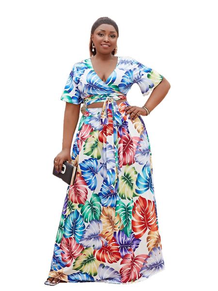 plus tropical print knot front & skirt j3mk#, Black 
plus tropical print knot front & skirt j3mk#, Black