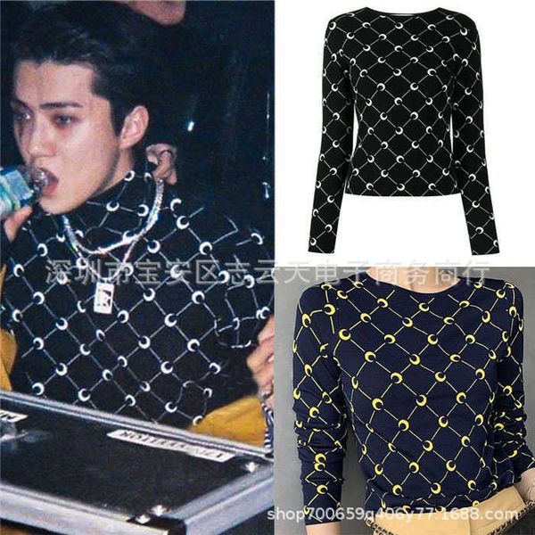 mar##ine se#rre wu shixun's same moon print slim fitting long sleeve bottomed knitted sweater, Gray;blue
mar##ine se#rre wu shixun's same moon print slim fitting long sleeve bottomed knitted sweater, Gray;blue