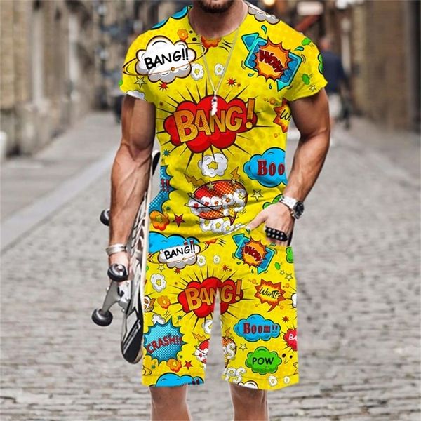 summer men sets clothes funny bang graffiti 3d printed tees man tracksuit hip hop trend sportwear 2 piece t-shirtshorts outfits 220817, Gray 
summer men sets clothes funny bang graffiti 3d printed tees man tracksuit hip hop trend sportwear 2 piece t-shirtshorts outfits 220817, Gray