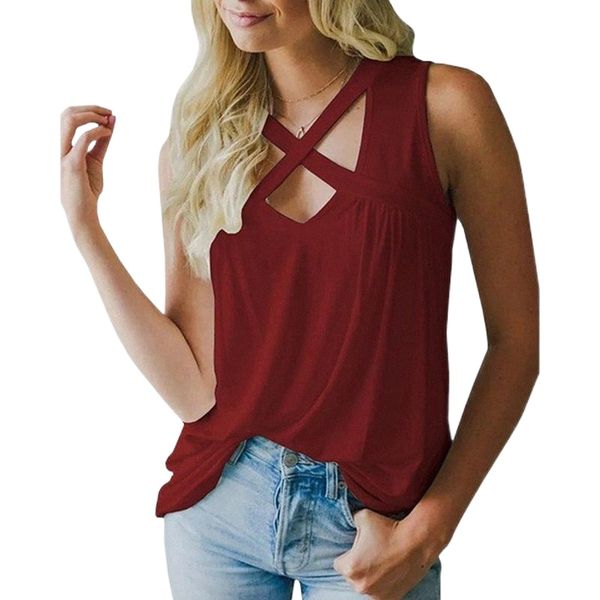 women's tanks & camis women loose sleeveless tank front cross hollow summer casual solid polyester out x3x3#, White
women's tanks & camis women loose sleeveless tank front cross hollow summer casual solid polyester out x3x3#, White