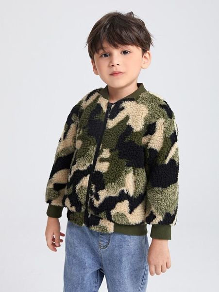 toddler boys camo print teddy bomber jacket she, Blue;gray