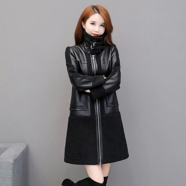 women black thicken faux leather jacket ladies lambswool sheepskon suede warm trench coats female long outerwear large size 201030
women black thicken faux leather jacket ladies lambswool sheepskon suede warm trench coats female long outerwear large size 201030
