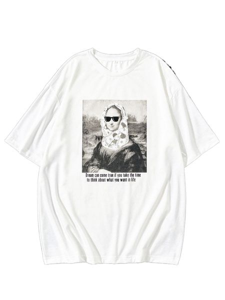 men slogan & figure graphic tee 03ua#, White;black