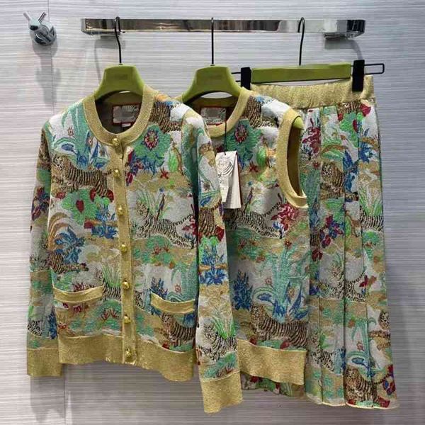 two piece dress summer nanyou high version tiger pattern knitted golden jungle animal three piece suit for women, White
two piece dress summer nanyou high version tiger pattern knitted golden jungle animal three piece suit for women, White