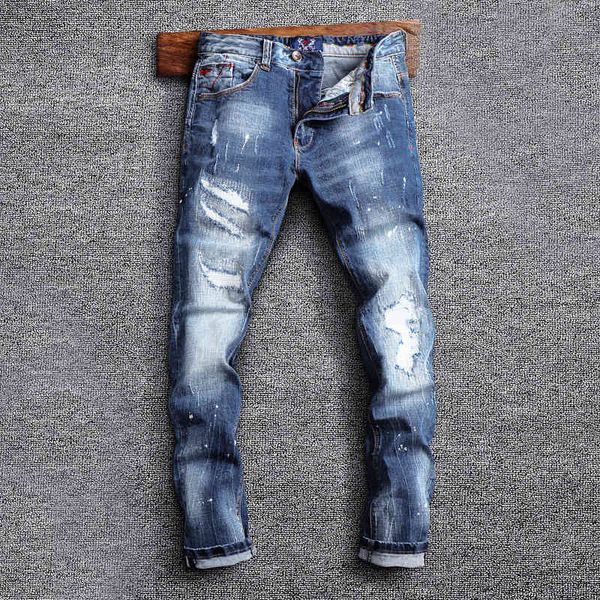 men's jeans high-end patched jeans with holes for men's slim fit small feet fashion trend personalized youth versatile pants gb4e, Blue
men's jeans high-end patched jeans with holes for men's slim fit small feet fashion trend personalized youth versatile pants gb4e, Blue