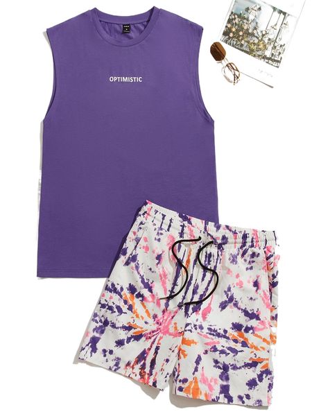 men letter graphic tank & tie dye shorts 83ei#, Gray
men letter graphic tank & tie dye shorts 83ei#, Gray