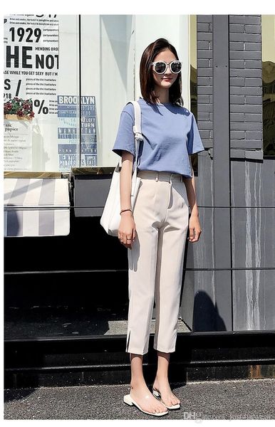 2022 women's pants & capris women casual solid high waist spring summer straight suit loose split female fashion, Black;white
2022 women's pants & capris women casual solid high waist spring summer straight suit loose split female fashion, Black;white