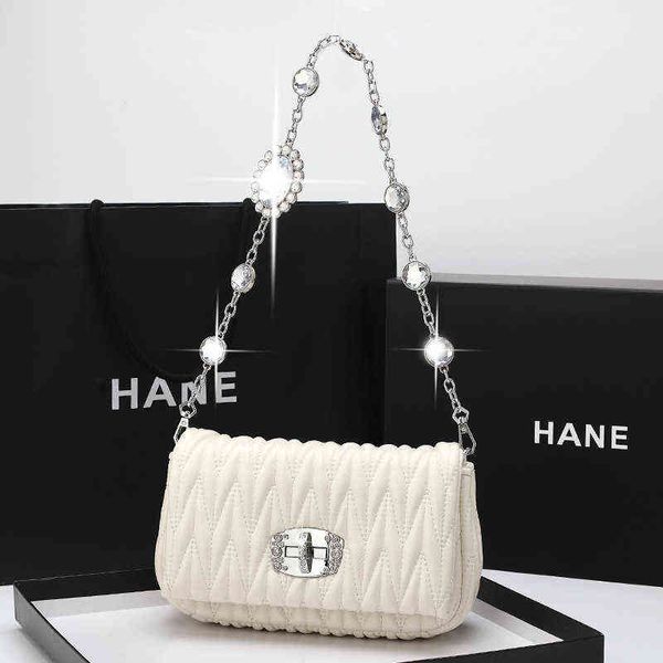 new rhinestone fold bag ling lattice chain crossbody sheepskin women's fashion armpit shoulder portable live broadcast