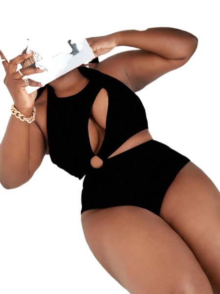 plus cut out tie back one piece swimsuit i3xs#, White;black
plus cut out tie back one piece swimsuit i3xs#, White;black