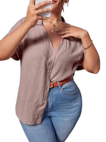 plus solid button front shirt t4zy#, Black
plus solid button front shirt t4zy#, Black