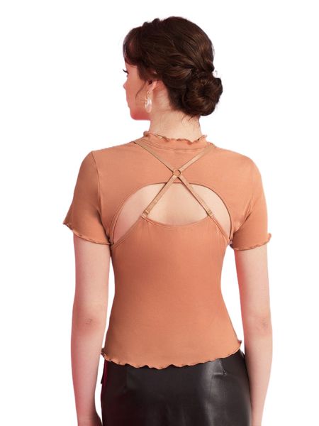 x sterralda osias mock neck cut out lettuce trim tee j0ot#, White