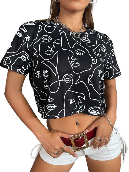 figure print crop tee 731j#, White
