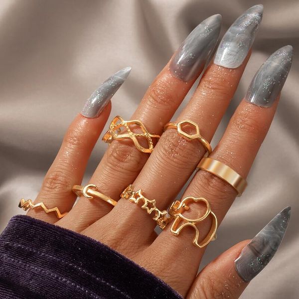 cluster rings 7pcs/sets bohemian elephant joint ring sets for women trendy star geometric alloy metal party jewelry anillo 17490, Golden;silver
cluster rings 7pcs/sets bohemian elephant joint ring sets for women trendy star geometric alloy metal party jewelry anillo 17490, Golden;silver