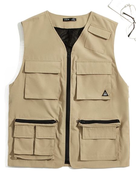 men flap pocket letter patch zip up vest jacket z6yv#, Black;brown
men flap pocket letter patch zip up vest jacket z6yv#, Black;brown