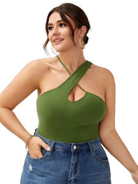 plus solid halter neck d2f2#, Black