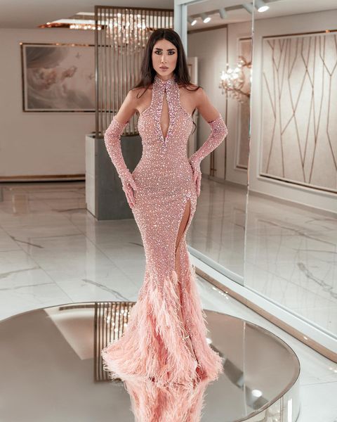 chic mermaid feather prom dresses high neck side split beading sequined evening dress black girls birthday party gowns
chic mermaid feather prom dresses high neck side split beading sequined evening dress black girls birthday party gowns