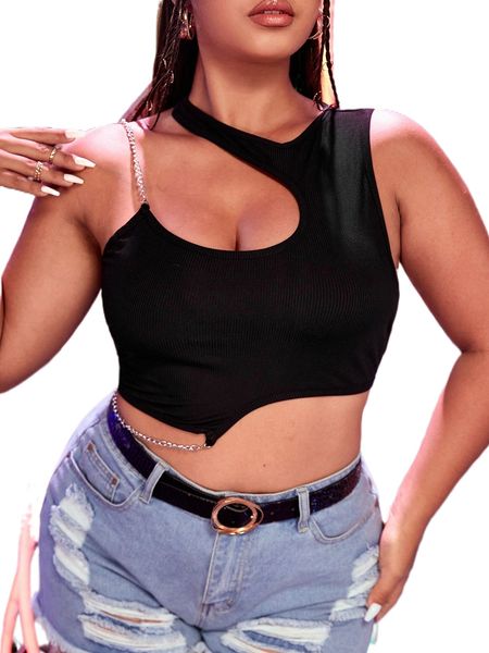 plus chain detail asymmetrical crop l9px#, Black
