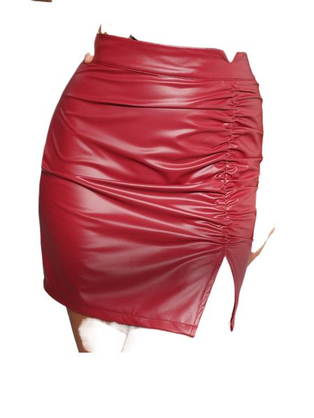 apperloth a high waist ruched split hem pu leather skirt p0d7#, Black 
apperloth a high waist ruched split hem pu leather skirt p0d7#, Black