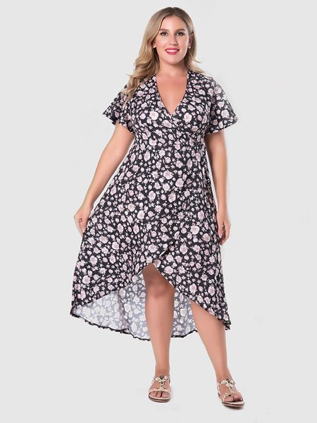 plus size women chiffon long dress floral print short sleeve a-line maxi vestidos boho new elegant vintage v neck summer dresses, Black
plus size women chiffon long dress floral print short sleeve a-line maxi vestidos boho new elegant vintage v neck summer dresses, Black