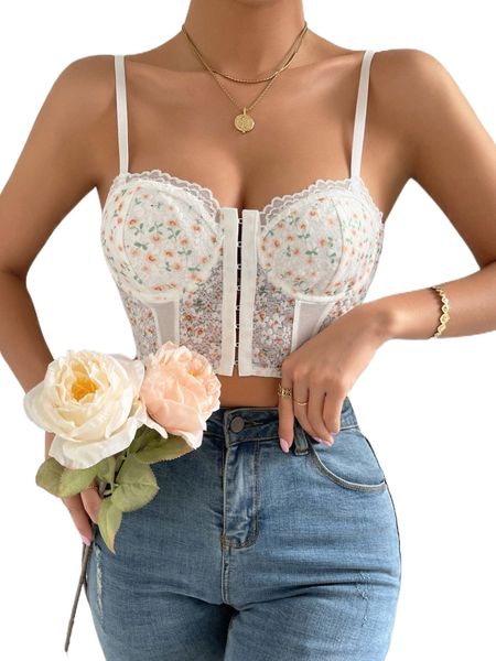 ditsy floral lace and mesh crop cami c5j2#, White
ditsy floral lace and mesh crop cami c5j2#, White