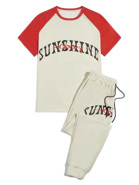 men letter & graphic print contrast raglan sleeve tee & drawstring sweatpants r06q#, Gray
men letter & graphic print contrast raglan sleeve tee & drawstring sweatpants r06q#, Gray