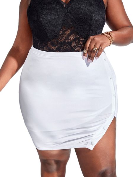 sxy plus button side split bodycon skirt 97m5#, Black 
sxy plus button side split bodycon skirt 97m5#, Black