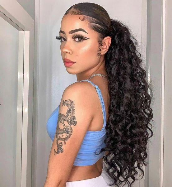 deep curly drawstring ponytail brazilian human hair clip in extensions natural trendy curly hairstyle 140g look fine, Black
deep curly drawstring ponytail brazilian human hair clip in extensions natural trendy curly hairstyle 140g look fine, Black