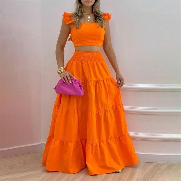 spring summer holiday women shirred back short sleeve crop & maxi skirt set two piece casual beach wear long dress 220510, White
spring summer holiday women shirred back short sleeve crop & maxi skirt set two piece casual beach wear long dress 220510, White
