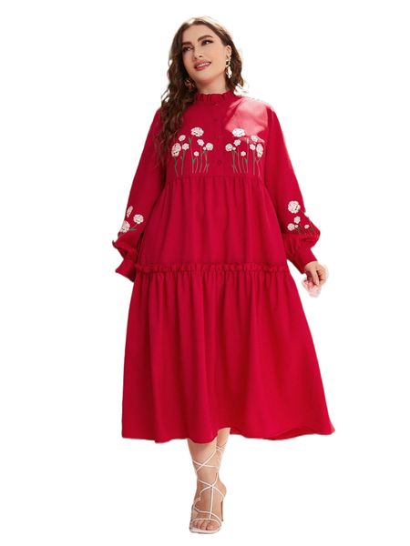 plus floral print lantern sleeve frill detail dress 66u8#, Black
plus floral print lantern sleeve frill detail dress 66u8#, Black