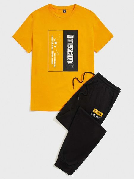 men slogan pattern tee & drawstring waist patch detail sweatpants a9le#, Gray
men slogan pattern tee & drawstring waist patch detail sweatpants a9le#, Gray