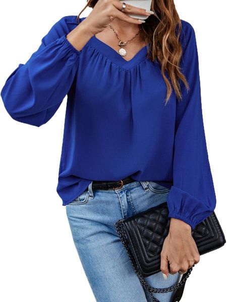 solid v neck blouse a8ff#, White