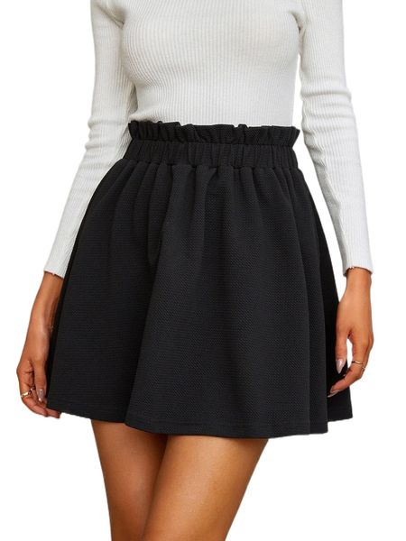 paperbag waist textured flare skirt 217p#, Black
paperbag waist textured flare skirt 217p#, Black