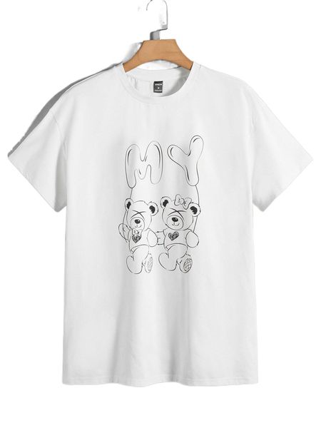 men bear & letter graphic tee l88k#, White;black